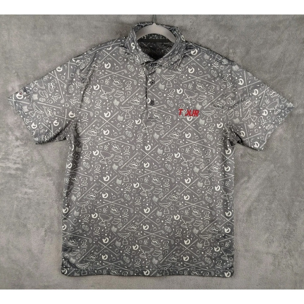 Barstool Tour Championship Performance Golf Gray Polo Mens Medium All Over Print